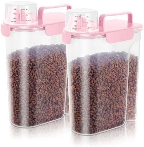 LEAWALK 5-7Lbs Dog Cat Pet Food Storage Container (Light Pink 2 pack) by LEAWALK