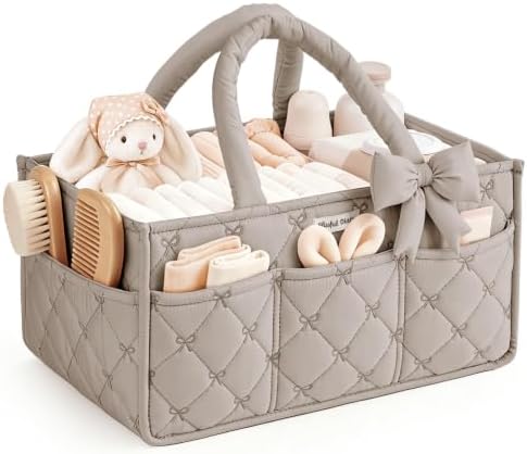 Blissful Diary Baby Diaper Caddy Organizer, Nursery Basket, Bow Sand by BlissfulDiary