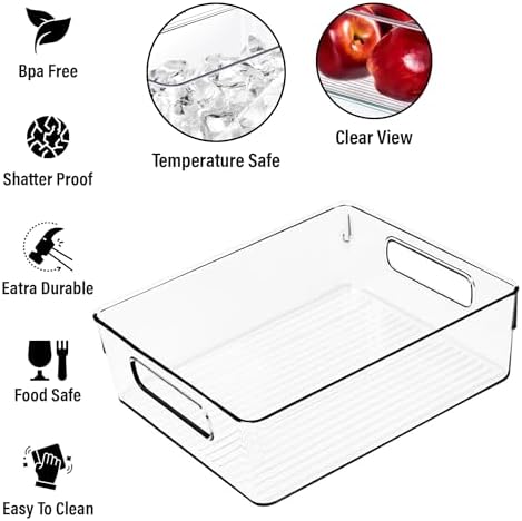 Clear Plastic Storage Bins, Home Bathroom Laundry Room Freezer Refrigerator Pantry Organizers and Storage Containers Fridge Organizer Bins Kitchen Organization Cabinet Medicine Bin for organizing - Image 2
