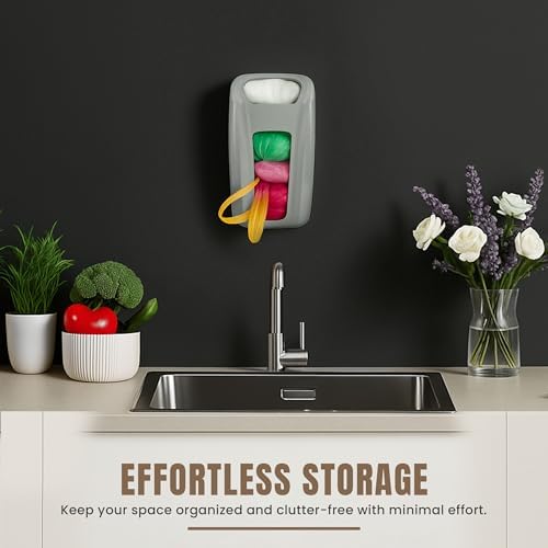 KICHLY Plastic Bags Holder, Durable Grocery Plastics Dispenser, Storage Organizer & Saver for Grocery, Shopping & Trash Bags, Wall Mount, Grey - Image 5