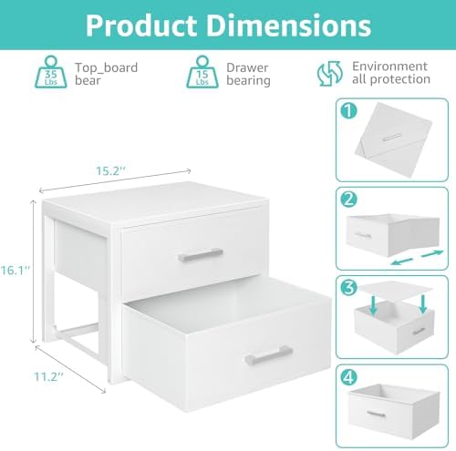 BOLUO Stackable Storage Drawers Closet Organizers and Storage Fabric White 2 Drawer Dresser for Bedroom Modern - Image 3