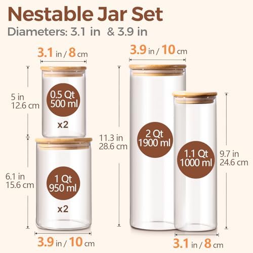 ComSaf Glass Storage Jars 6 Pack, Pasta Containers, Pantry Organization - Image 2