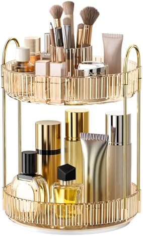 360 Rotating Makeup Organizer - Large-Capacity Skincare & Makeup Storage with 2-Tier Perfume Organizers, Cosmetic Dresser & Makeup Brush Holder - Fits Bedroom, Bathroom, Vanity Shelf & Countertop - Image 2