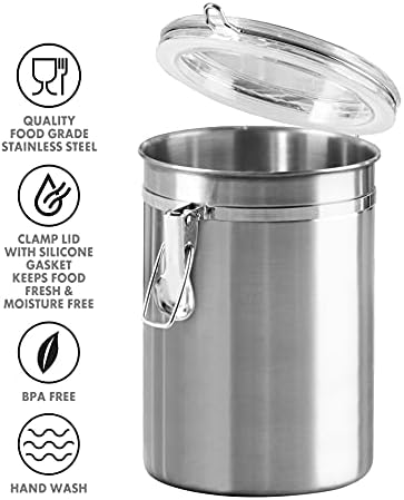 Oggi Stainless Steel Kitchen Canister 62 fl oz - Airtight Clamp Lid, Clear See-Thru Top - Ideal for Kitchen Storage, Food Storage, Pantry Storage. Large Size 5" x 7.5". - Image 3