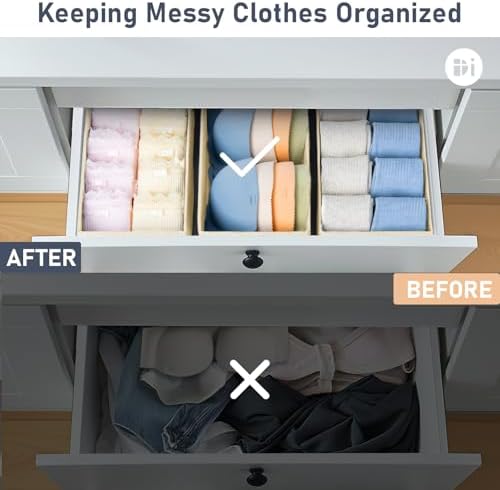 DIMJ Drawer Organizer Clothes - Underwear Organizer Small Sock Organizer Closet Organizers and Storage Box Dresser Drawer Dividers for Baby Clothes, Bra, Socks, Belt, Tie, Set of 9, Beige - Image 6
