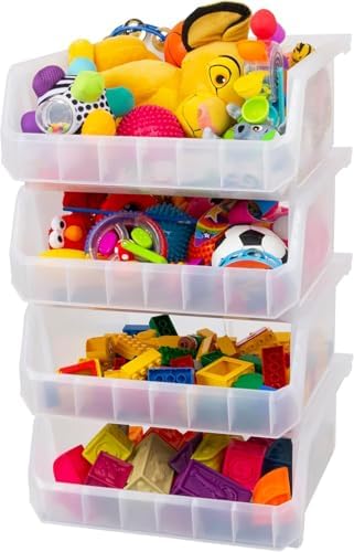 ReadySpace Extra Large Stackable Plastic Storage Bins, 4-Pack, Clear by Akro-Mils