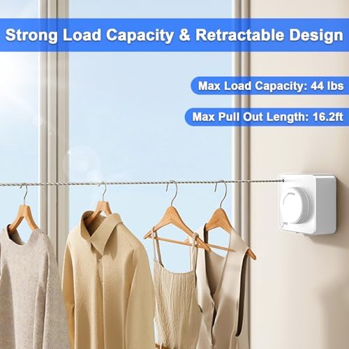 Retractable Clothesline Indoor Outdoor 16.2Ft Non-Sag(1, White) - Image 2