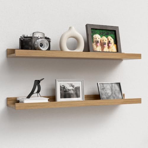 Boswillon Floating Shelves Set of 2, Long Wall Shelf with Lip, 24in, Oak by Boswillon