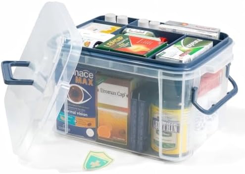 2-Tier Medicine Organizer - Plastic Portable Storage Box with Handle Blue by HeyFoly