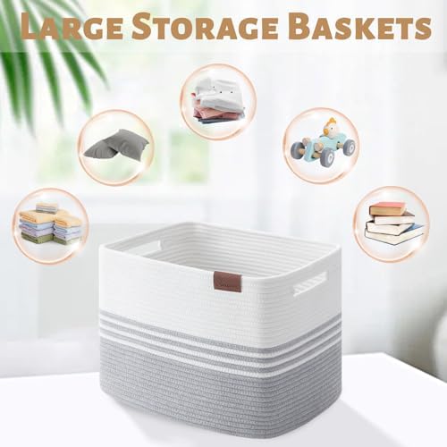 Storage Baskets, 42L*2 Pack Storage Baskets for Organizing, Laundry Basket for Closet, Cotton Rope Blanket Basket for Storage, Toy Storage Basket for Living Room, Laundry Room, Bedroom-Grey - Image 5