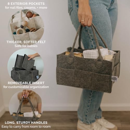 Parker Baby Co. Felt Diaper Caddy Organizer - Large, Charcoal - Image 5