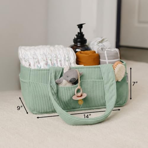 PUTSKA Baby Diaper Caddy Organizer, Nursery Basket, Sage Green Corduroy - Image 3