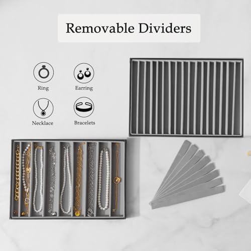Large Jewelry Organizer Tray PU Leather, Black Gray, 16 Grids - Image 2