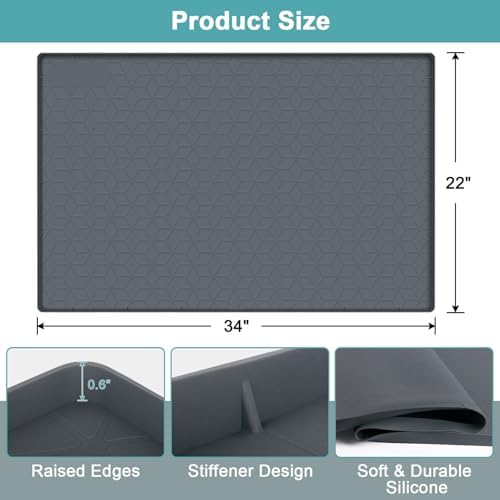 Under Sink Waterproof Mat for Kitchen 34" x 22", Silicone Under Kitchen Sink Mats and Protectors for Cabinets, Under Sink Tray Liner, Cabinet Mat for Kitchen Multipurpose Pet Mats, Rhombic Gray - Image 2