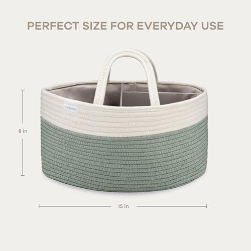 Comfy Cubs Rope Diaper Caddy Organizer - Large Baby Diaper Basket Sage - Image 5
