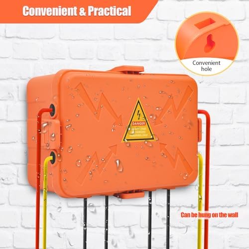 Hrensaw Large Outdoor Electrical Box(12.5x8.5x5inch),IP54 Waterproof Outdoor Outlet Covers,Weatherproof Extension Cord Covers Protect Outlet,Plug,Timer,Power Strip,Holiday Light,Orange - Image 5