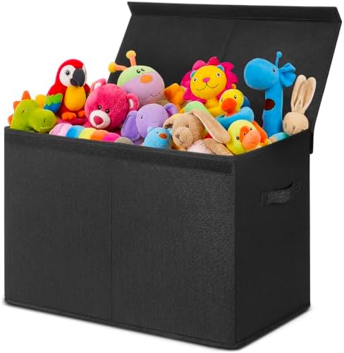 INDRESSME 85L Large Toy Storage Box, Lid & Dividers, Black by INDRESSME