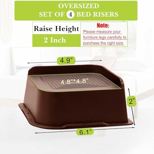 Bed Risers 1 inch, 2 inch, 3 inch, 4 inch, 6 inch, 8 inch Heavy Duty, Oversized Furniture Riser for Couch Sofa Table Chair Leg Frame Dorm, Support up to 6000 Lbs (Chocolat Brown 4 Pack, 2 inch) - Image 2