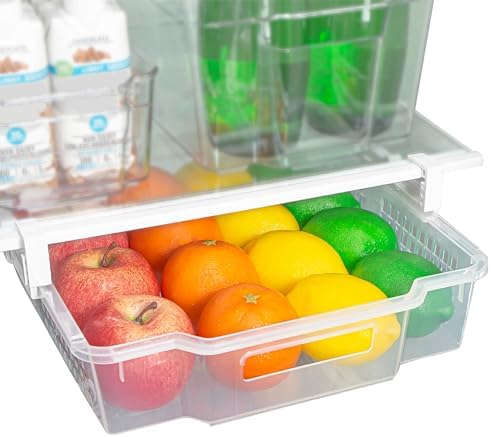 Smart Design Adjustable Pull Out Refrigerator Drawer - Extra Large - BPA Free Plastic - Holds 20 lbs - Extendable Sliding Fridge Bin, Freezer, Pantry Food Holder Storage Organizer - Kitchen - Clear by PROMART