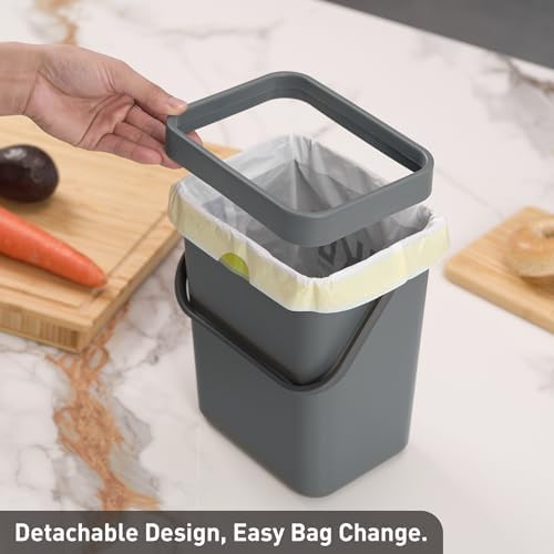 EKO Puro Mini Wall-Mounted Kitchen Trash Can with Lid Food Waste Caddy, 0.79 Gal / 3L (Grey) - Image 6