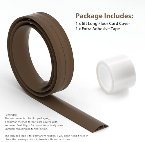 ZhiYo 6ft Floor Cord Cover, Cable Cavity 0.6" W x 0.32" H, Coffee Brown - Image 6