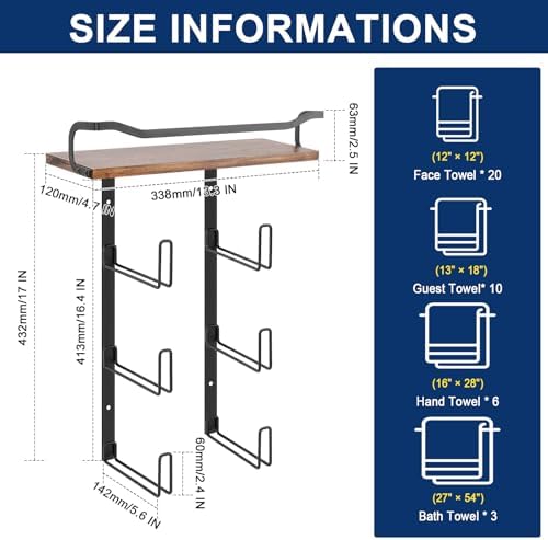 NearMoon Towel Rack with Wooden Shelf, All Metal Rustproof Towel Organizer Holder for Bathroom Storage, Wall Mounted (1 Pack, Matte Black) - Image 5