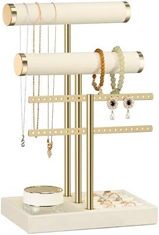 bussdis 3 Tier Bracelet Holder Display - Detachable T Bar Beige Velvet Bracelet Holder, Jewelry Holder Organizer for Bracelet, Necklace, Earrings, Rings by BUSSDIS