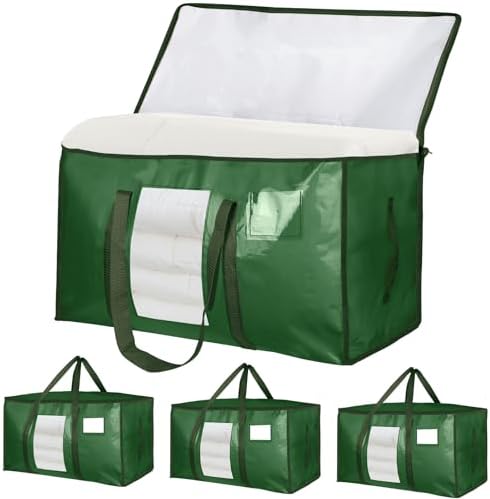 4 Pack Extra Large Moving Bags Heavy Duty 180GSM,130LBS 100L Totes with Visible Window, Zippers & Wrap-Around Handles, Waterproof Reusable, Alt to Moving Boxes, Olive green by Unknown