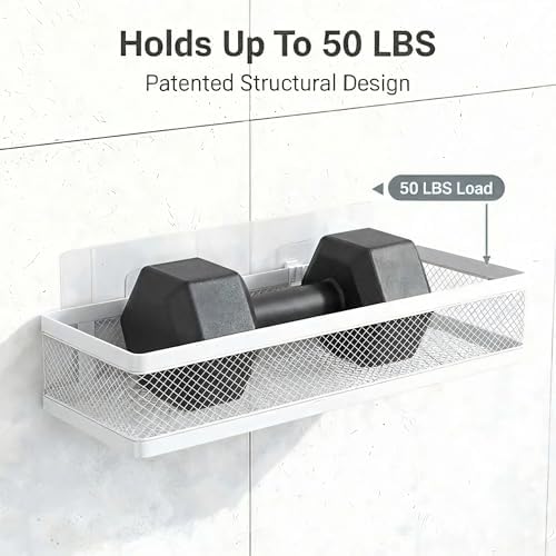 PUSDON 16.5-Inch Extra Long Slim Mesh Shower Caddy, Wall Mounted Bathroom Organizer with Adhesive, Heavy Duty Rustproof Shelf for Narrow Kitchen Pantry & RV, Holds 50 LBS 2-Pack - White Netting - Image 6