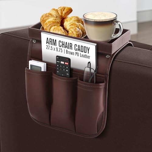 Armchair Caddy, Couch Caddy, Recliner Accessories, Armrest Organizer Brown by Houseables