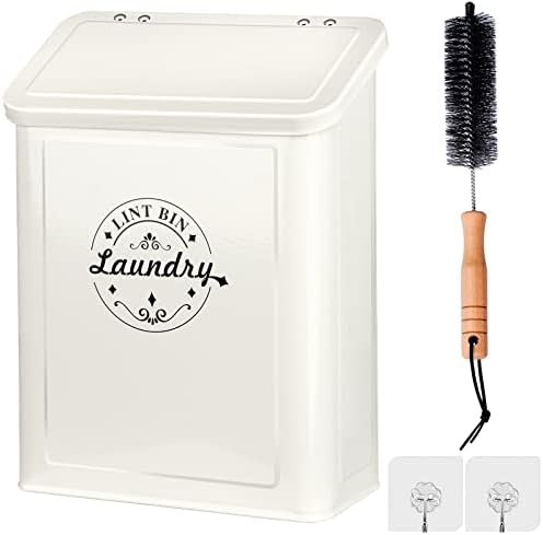 SACREDAY Magnetic Lint Bin for Laundry Room Organization and Storage with Brush, Wall-Mounted Dryer Lint Bin for Room Decor, Space-Saving Trash Can (Cream) by EasierLaundrySimplerLife