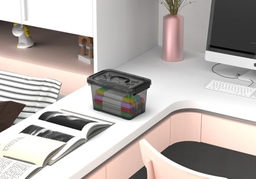 Plastic Storage Bins with Lids 5-Pack Storage Organizer, 4 Quart Stackable Storage Bins with Buckle Lids and Handle easy for Home Office Pantry Organization, Clear Black - Image 5