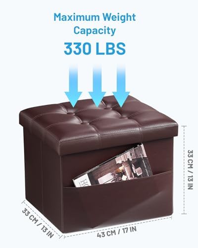 AmasSmile Ottoman with Storage,Folding Chest, 16" Leather,Brown 2 Pack - Image 3