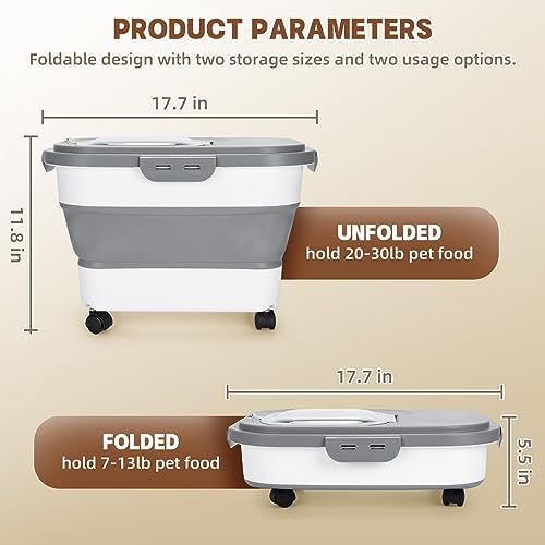 Dog Food Storage Container 17 lb, Airtight Pet Food Storage Containers with Wheels & Removable Sealed Lid, Collapsible Cat Food Containers Dry Food with Scoop and Measuring Cups - Image 2