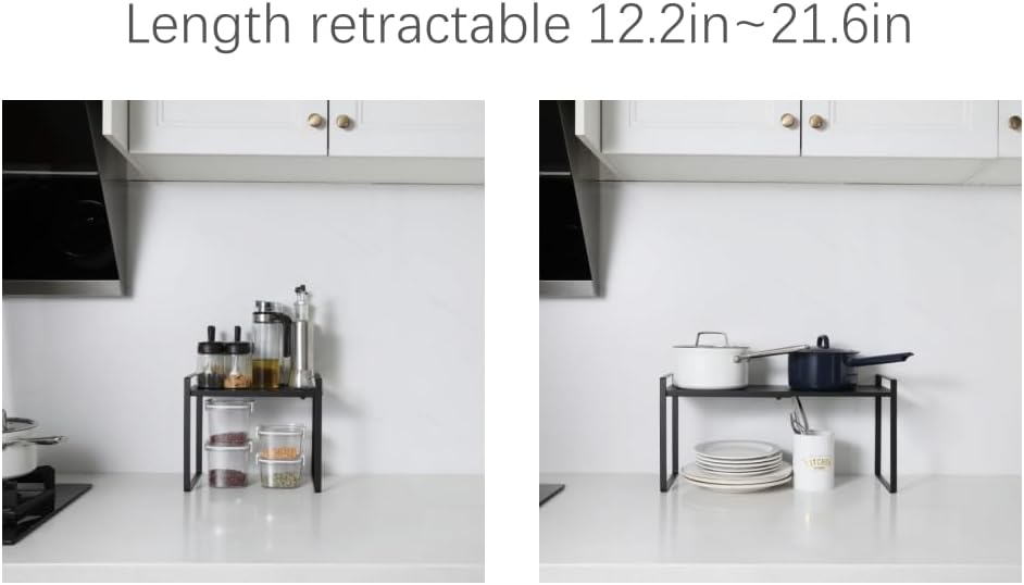 Expandable Cabinet Shelf Organizer Riser for Kitchen Pantry Cupboard Under Sink Countertop (black, 8.2’’D * 12.2-21.6’’W * 10.4’’H) - Image 5