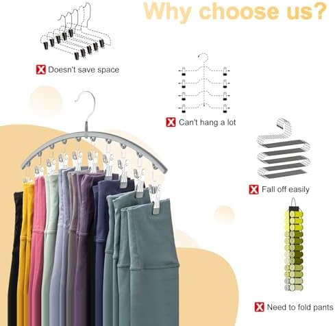 Volnamal Legging Organizer for Closet, Metal Yoga Pants Hanger w/Rubber Coated 1 Pack w/10 Clips Hold 10 Leggings, Hangers Space Saving Hanging Closet Organizer for Closet Organizers and Storage-Gray - Image 2