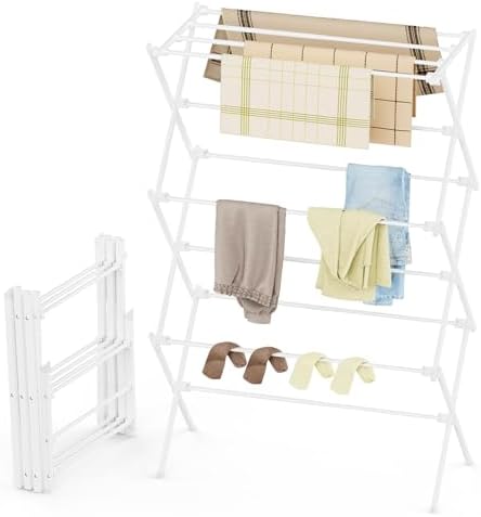 Drying Rack Clothing, 3-Tier Clothes Drying Rack Foldable, Antirust Laundry Drying Rack Collapsible Use for Indoor & Outdoor, 11.8" D x 34.6" W x 35.4" H, White by Unknown