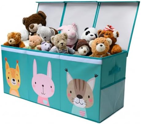 SoftOwl Extra Large Toy Storage Organizer with Lid - Sturdy, Collapsible Toy Chest Storage Box with Cute Design - Toys Bin with Dividers for Kids, Boys, Girls, Nursery, Bedroom, Play room 37"x16"x14" by SoftOwl