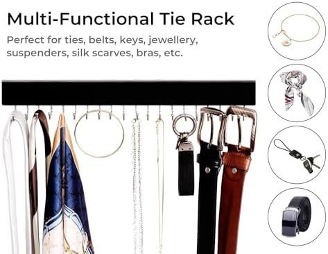StorageWorks Tie Rack with 20 Hooks, 2 Set Wall Mounted Wood Hanger, Black - Image 5