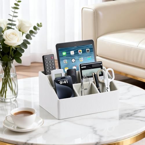 PU Leather Desk Organizer, Remote Control Holder (Ivory) - Image 2