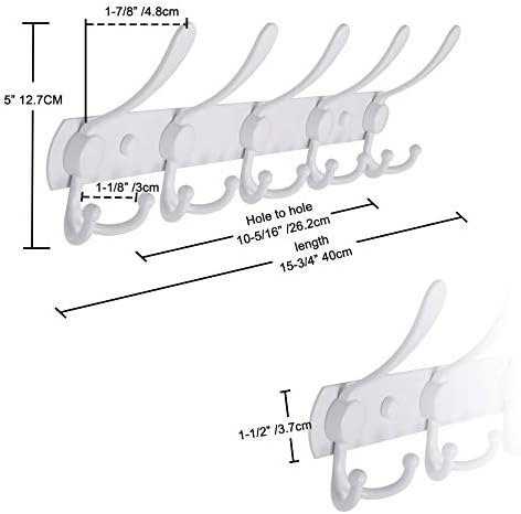 Dseap Wall Mounted Coat Rack - 5 Tri Hooks, Heavy Duty, Stainless Steel, Metal Coat Hook Rail for Coat Hat Towel Purse Robes Mudroom Bathroom Entryway,White - Image 6