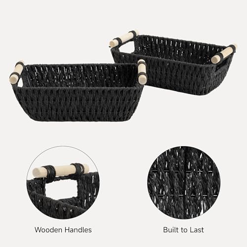 StorageWorks Wicker Storage Baskets for Shelves, 2 Pack Black Small Basket - Image 4
