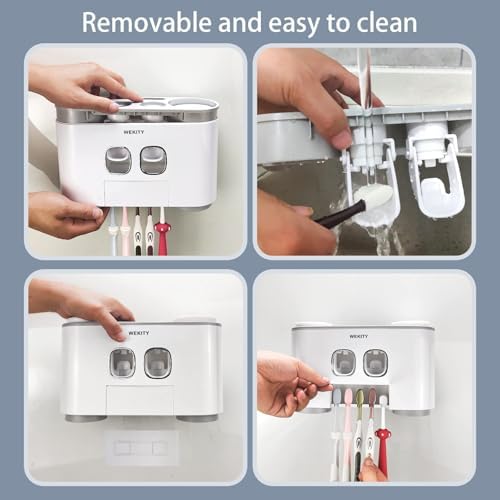 Toothbrush Holder Wall Mounted, WEKITY Multi-Functional Toothbrush and Toothpaste Dispenser for Bathroom, with 5 Toothbrush Slots, 2 Toothpaste Squeezers and 4 Cups(Blue) - Image 6