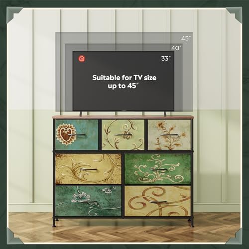 WLIVE Dresser for Bedroom, 7 Drawers, TV Stand, Floral - Image 6