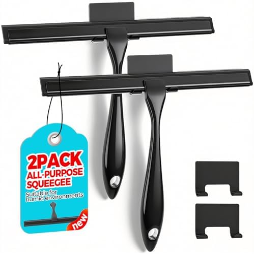 ALFLOD 2pcs Shower Squeegee for Glass Doors with Adhesive Hanging Hook Set by ALFLOD