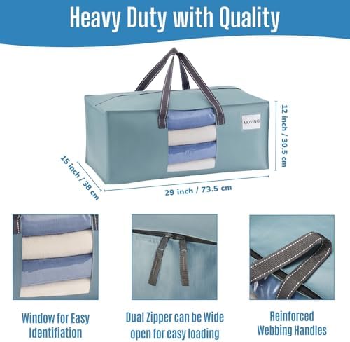 VENO Heavy Duty Moving Bags, Storage Bags, Clear Window, Light Blue, 8 Pack - Image 3