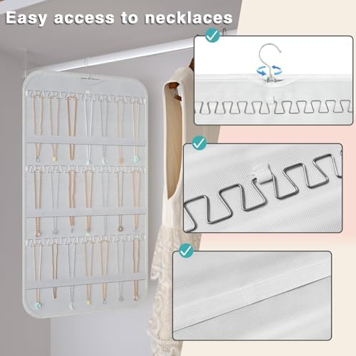 Double-Sided Hanging Jewelry Organizer for Necklaces Earrings, 2-Pack White - Image 3
