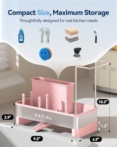 Nacial Kitchen Sink Organizer, Sink Caddy with Sponge & Tall Brush Holder - Image 2