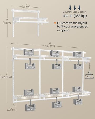 SONGMICS HOME Closet System, Closet Insert Organizer, 4-8 ft Closet Shelves - Image 3