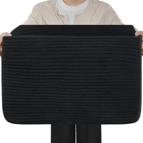 Optish 75L Large Woven Blanket Basket, Storage Basket with Handles, Black by Optish
